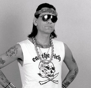 Dee Dee Ramone wearing an eat the Rich t-shirt