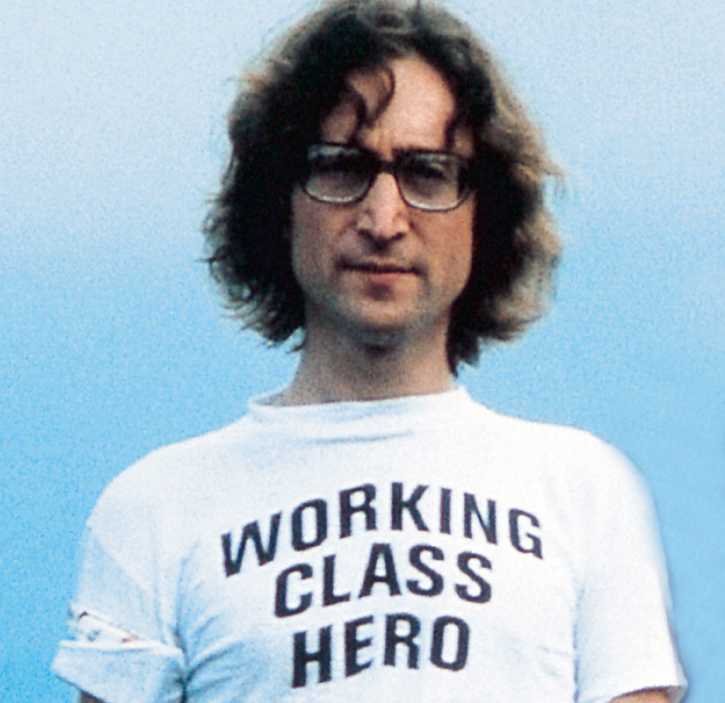 John Lennon wearing a Working Class Hero t-shirt