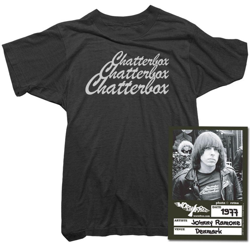 Ramones T-Shirt. Johnny Ramone wearing a Chatterbox Tee - Worn Free